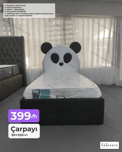 Uşaq otağı üçün panda dizaynlı çarpayı - Ölçü: 90×200 sm - Başlıq — Bakı