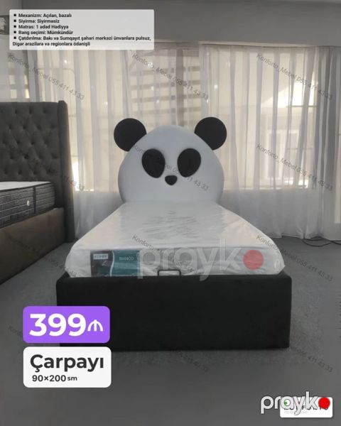 Uşaq otağı üçün panda dizaynlı çarpayı - Ölçü: 90×200 sm - Başlıq — Bakı