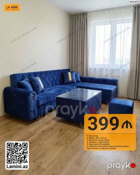 Məhsul: Künc Divan Dəsti (Kod: 4072) - Ölçülər: 260 x 160 sm — Bakı