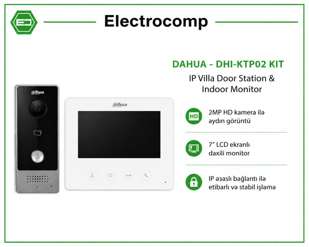 Domofon Dahua - DHI-KTP02 KIT IP Villa Door Station & Indoor Monitor — Ağıllı ev və təhlükəsizlik, Bakı