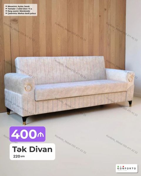 Tək Divan – 220 sm - Mexanizm: açılan, bazalı (yuxarı qalxan sandıq — Bakı