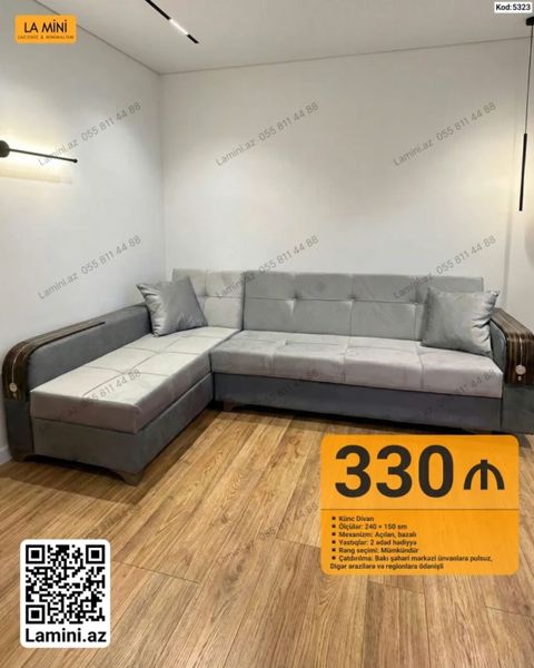 Künc divan – Kod: 5323 - Ölçülər: 240 150 sm - Mexanizm: Açılan — Bakı