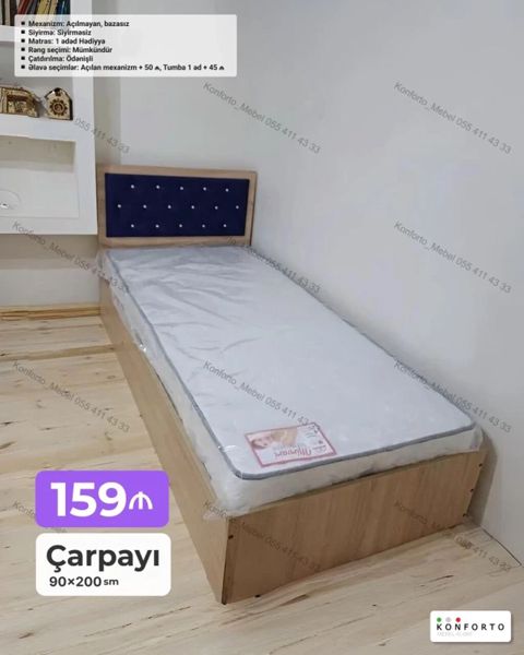 Çarpayı – 90×200 sm Model: Açılmayan, bazasız Başlıq: Taxta — Bakı