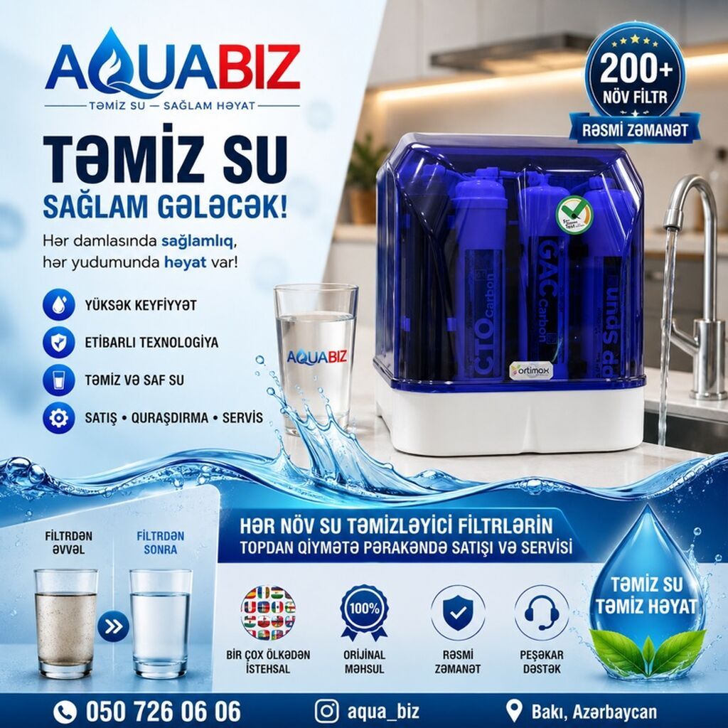 Qiymətlər 220 manatdan başlayır. Təmiz SU — Sağlam Gələcək — Su filtirləri və nasosu, Bakı