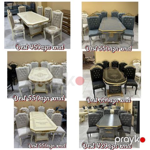 Klassik üslubda yemək otağı dəstləri – masa və 6 ədəd stul komplekti