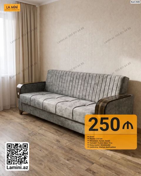 Məhsul: Divan (Kod: 2682) - Ölçü: 210 sm - Mexanizm: Açılan, bazalı — Bakı