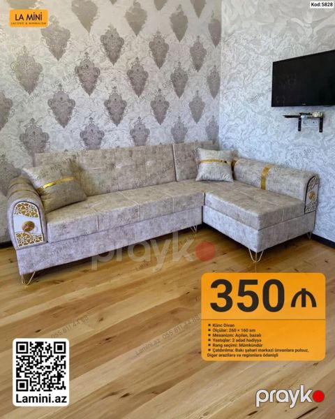 LA Mını – Künc divan Model kodu: 5828 - Ölçülər: 260 160 sm — Bakı
