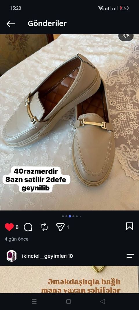 Məhsul: Qadın lofer ayaqqabısı Rəng: Açıq bej Ölçü: 40 Qiymət: 8 — Digah