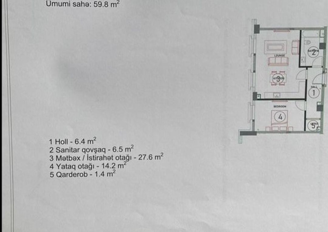 Satılır 2 otaqlı yeni tikili 60 m² — Mənzil, Bakı (2)