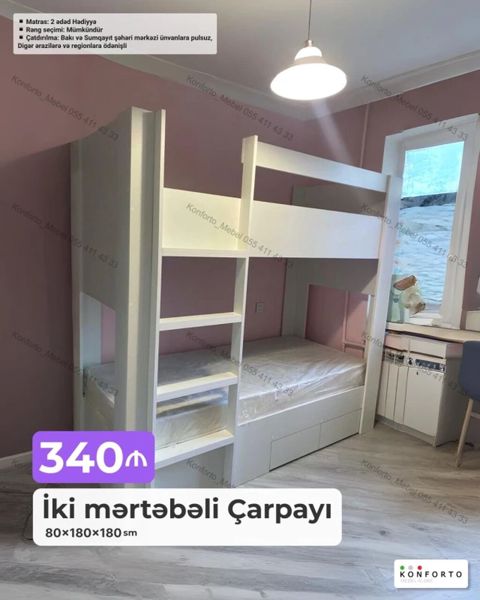 İki mərtəbəli çarpayı – 80×180×180 sm Xüsusiyyətlər: - Kompakt iki — Bakı