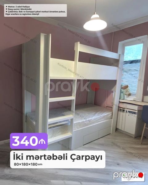İki mərtəbəli çarpayı – 80×180×180 sm Xüsusiyyətlər: - Kompakt iki — Bakı
