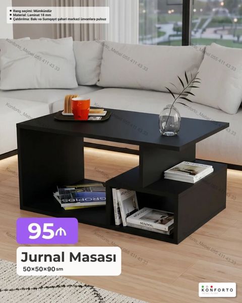 Jurnal masası – müasir dizaynlı, çoxsəviyyəli rəf sisteminə malik — Bakı
