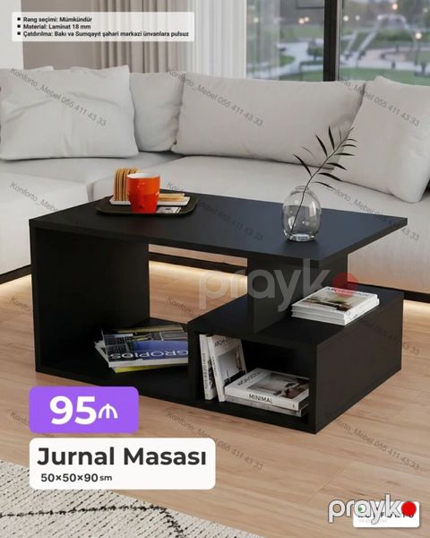 Jurnal masası – müasir dizaynlı, çoxsəviyyəli rəf sisteminə malik — Bakı