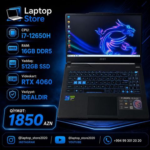 MSI Cyborg 15 Gaming Laptop – RTX 4060 İdeal Vəziyyət Güclü — Bakı