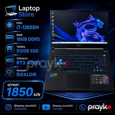 MSI Cyborg 15 Gaming Laptop – RTX 4060 İdeal Vəziyyət Güclü — Bakı