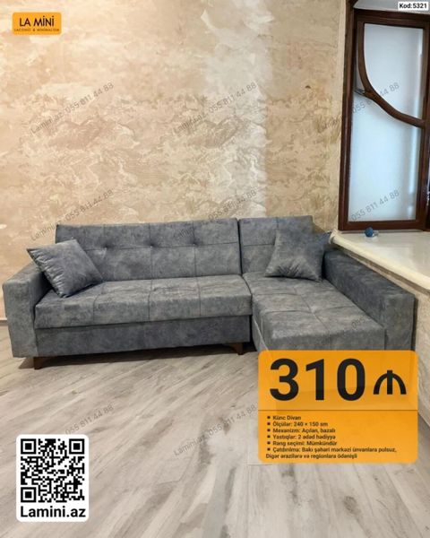 Künc divan – Kod: 5321 - Ölçülər: 240 150 sm - Mexanizm: Açılan — Bakı