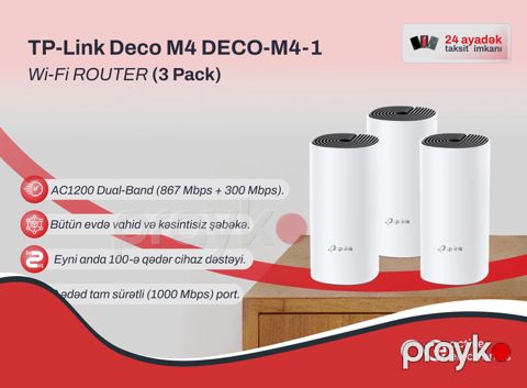 Mesh Wi-Fi Sistemi TP-Link Deco M4 3-Pack — Bakı
