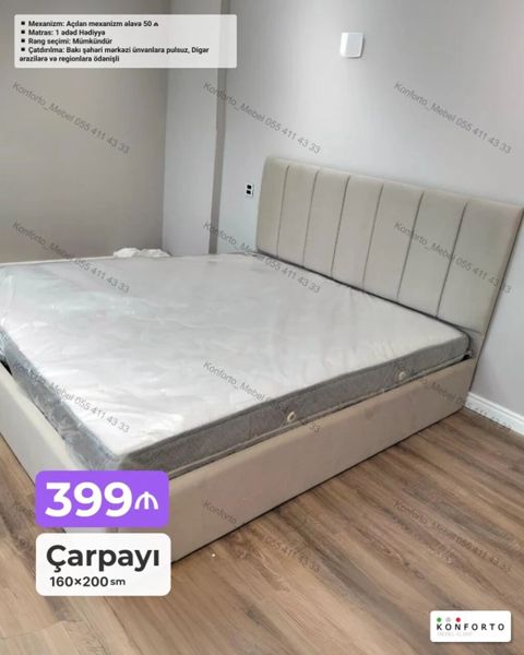 Çarpayı – 160×200 sm - Yumşaq başlıqla müasir dizayn - Rahat döşək — Bakı