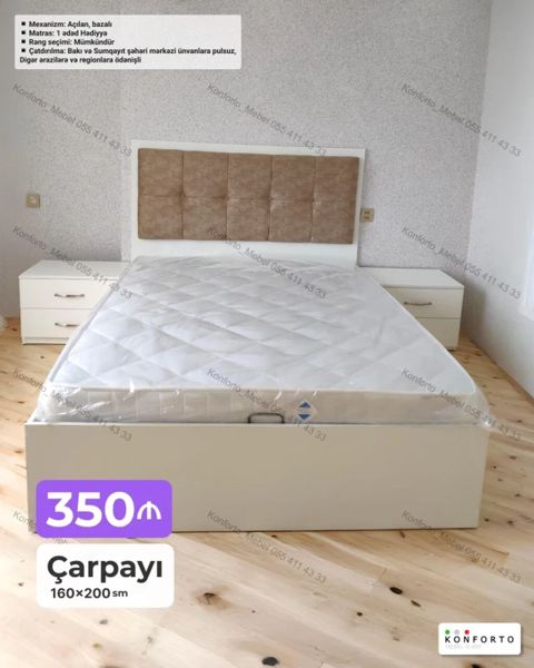 Çarpayı – 160×200 sm - Mexanizm: açılan, bazalı (alt hissə saxlama — Bakı