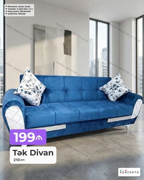 Tək divan – 210 sm Mexanizm: açılan, bazalı (yataq funksiyalı, alt — Bakı
