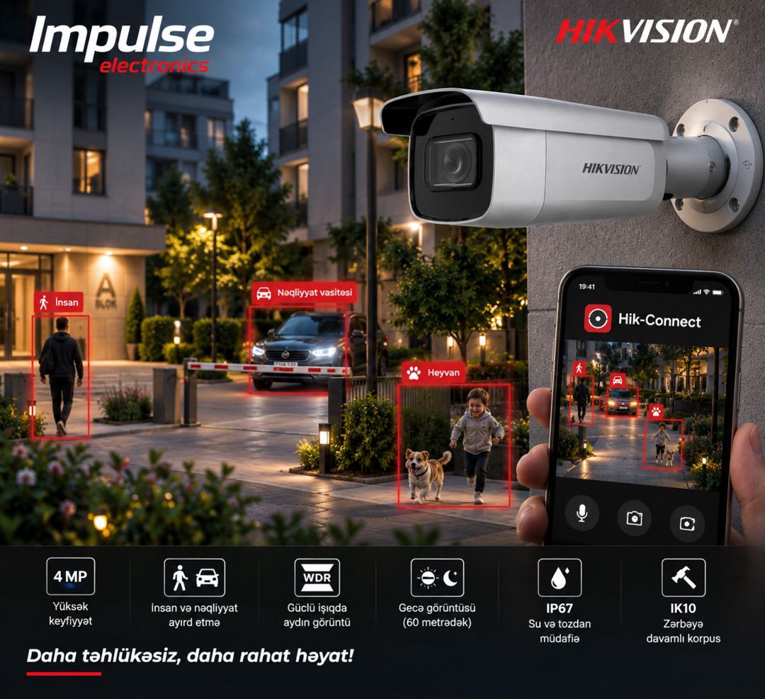 Hikvision 4MP AcuSense IP Çöl Kamerası 2.8-12mm Motorlu Zoom, 60m IR — Ağıllı ev və təhlükəsizlik, Bakı (3)
