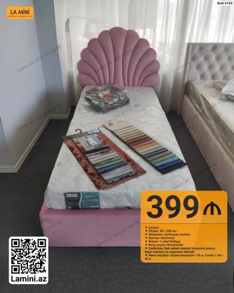 Kod: 4163 Çarpayı - Ölçü: 90 200 sm - Mexanizm: Açılmayan, bazasız — Bakı