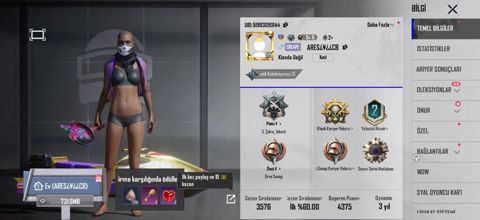 Pubg Mobile hesabı – zəngin skin və rütbə tarixi - UID: 51953990144 — Masazır