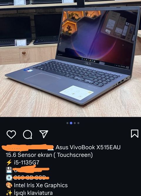 Asus VivoBook X515EAU noutbuk 16/512. Sensor ekran, işıqlı klaviatura