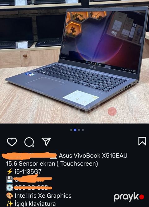 Asus VivoBook X515EAU noutbuk 16/512. Sensor ekran, işıqlı klaviatura — Bakı