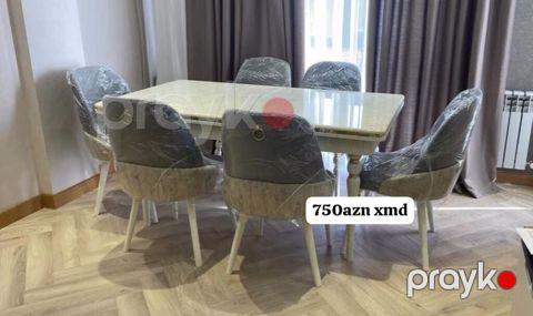 Yemək masası dəsti - Komplekt: 1 masa + 6 stul - Masa: düzbucaqlı