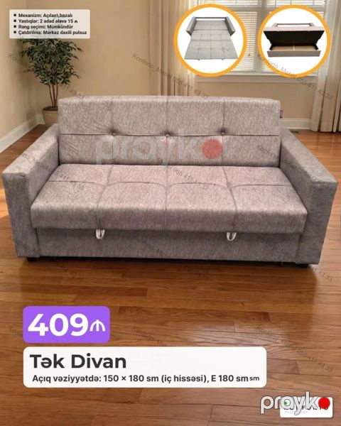 Tək Divan – açılan mexanizmlə, bazalı model - Ölçü (açıq vəziyyətdə — Bakı