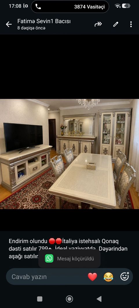 Endirim olundu İtaliya istehsalı Qonaq dəsti satılır 799₼. İdeal — Bakı