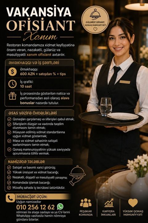 Ofisiant tələb olunur, Restoran — Bakı