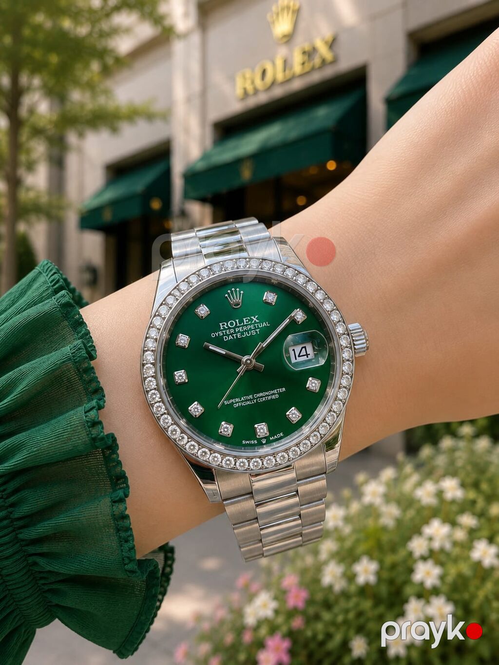 Rolex Oyster Perpetual Datejust – yaşıl siferblatlı, brilyant saat — Qol saatları, Ceyranbatan (2)