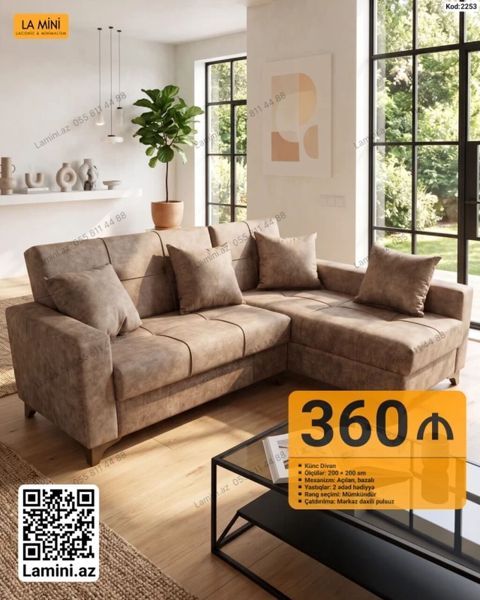 Künc divan – La Mini - Ölçülər: 200 200 sm - Mexanizm: Açılan — Bakı