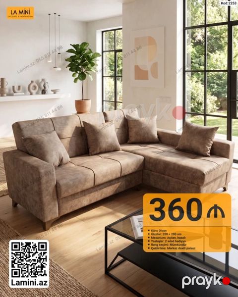 Künc divan – La Mini - Ölçülər: 200 200 sm - Mexanizm: açılan — Bakı