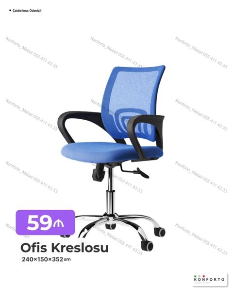 Ofis kreslosu – mavi torlu bel dayağı və yumşaq oturacaq - Ölçülər — Bakı