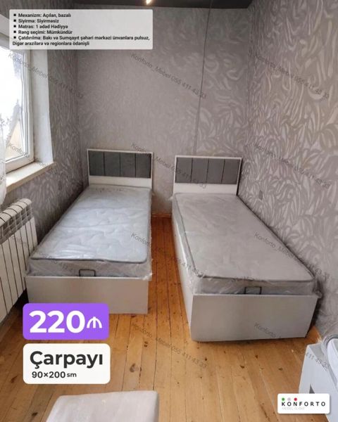 Çarpayı – 90×200 sm - Mexanizm: Açılan, bazalı - Sıyırma: Sıyırmasız — Bakı