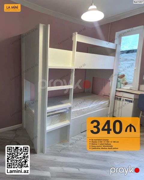 İki mərtəbəli çarpayı – La Mini Ölçülər: D 80 H 180 E 180 sm — Bakı