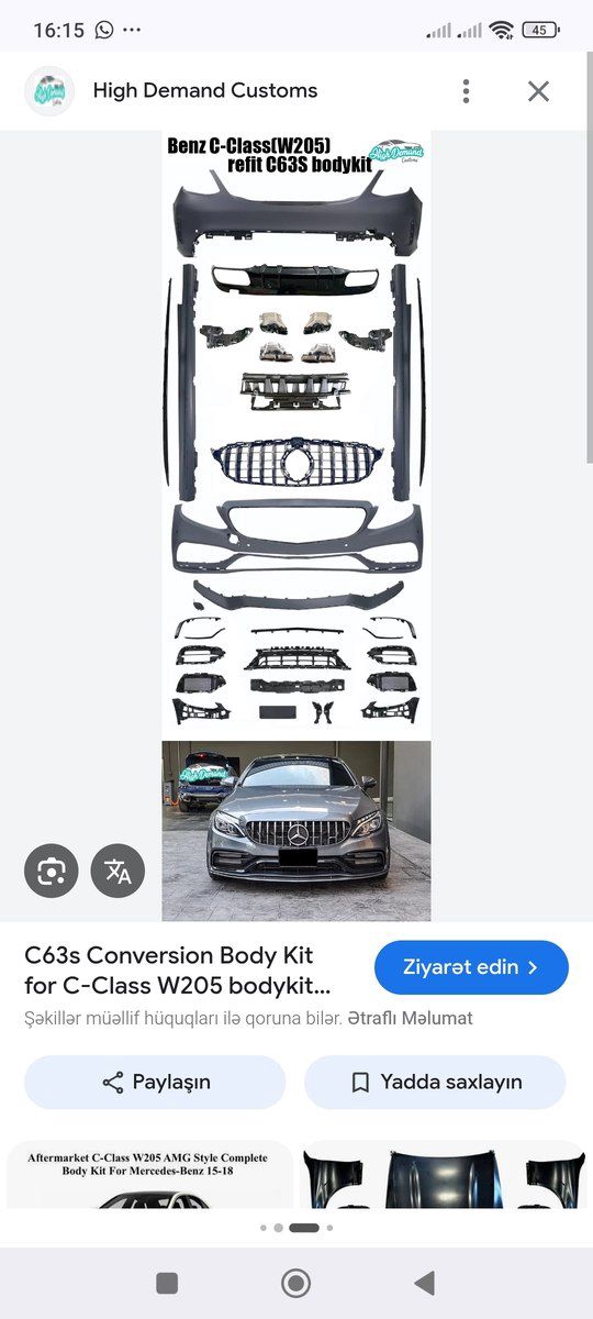 Mercedes W205 body kit 6.3 AMG 2015-18 — Ehtiyat hissələri və aksesuarlar, Bakı (5)
