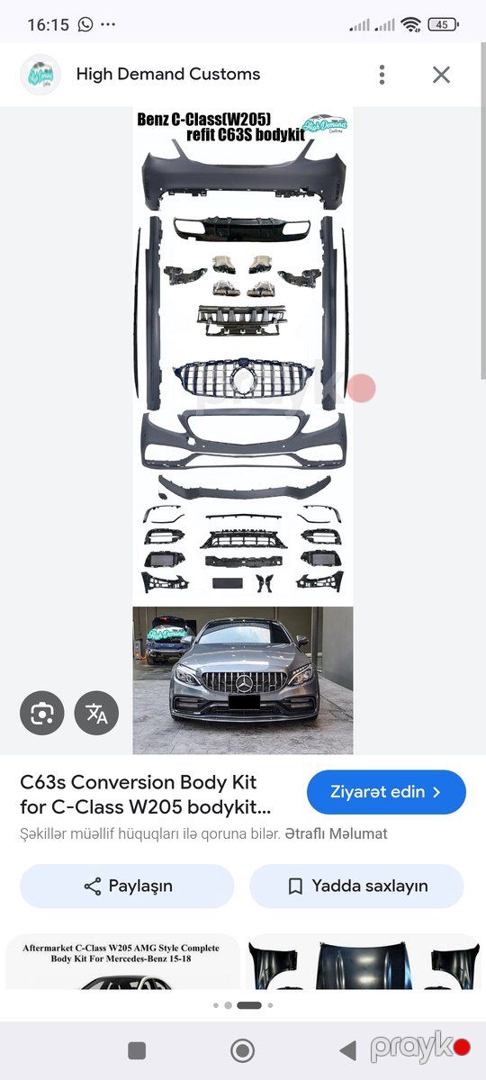 Mercedes W205 body kit 6.3 AMG 2015-18 — Ehtiyat hissələri və aksesuarlar, Bakı (5)