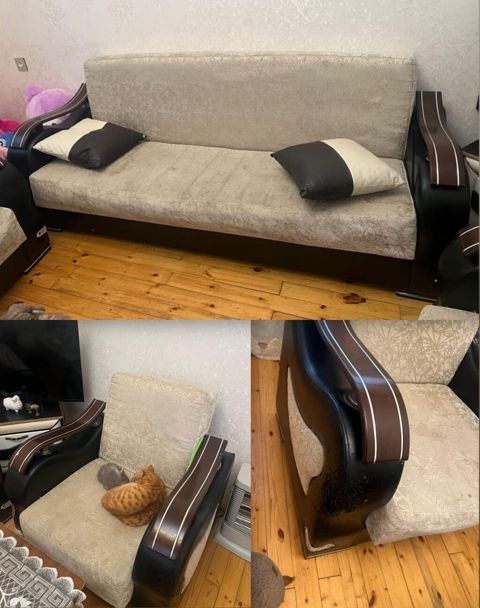 Divan 2 kreslo. Acilan ve bazalidir. Qiymet 70 azn. Unvan — Saray