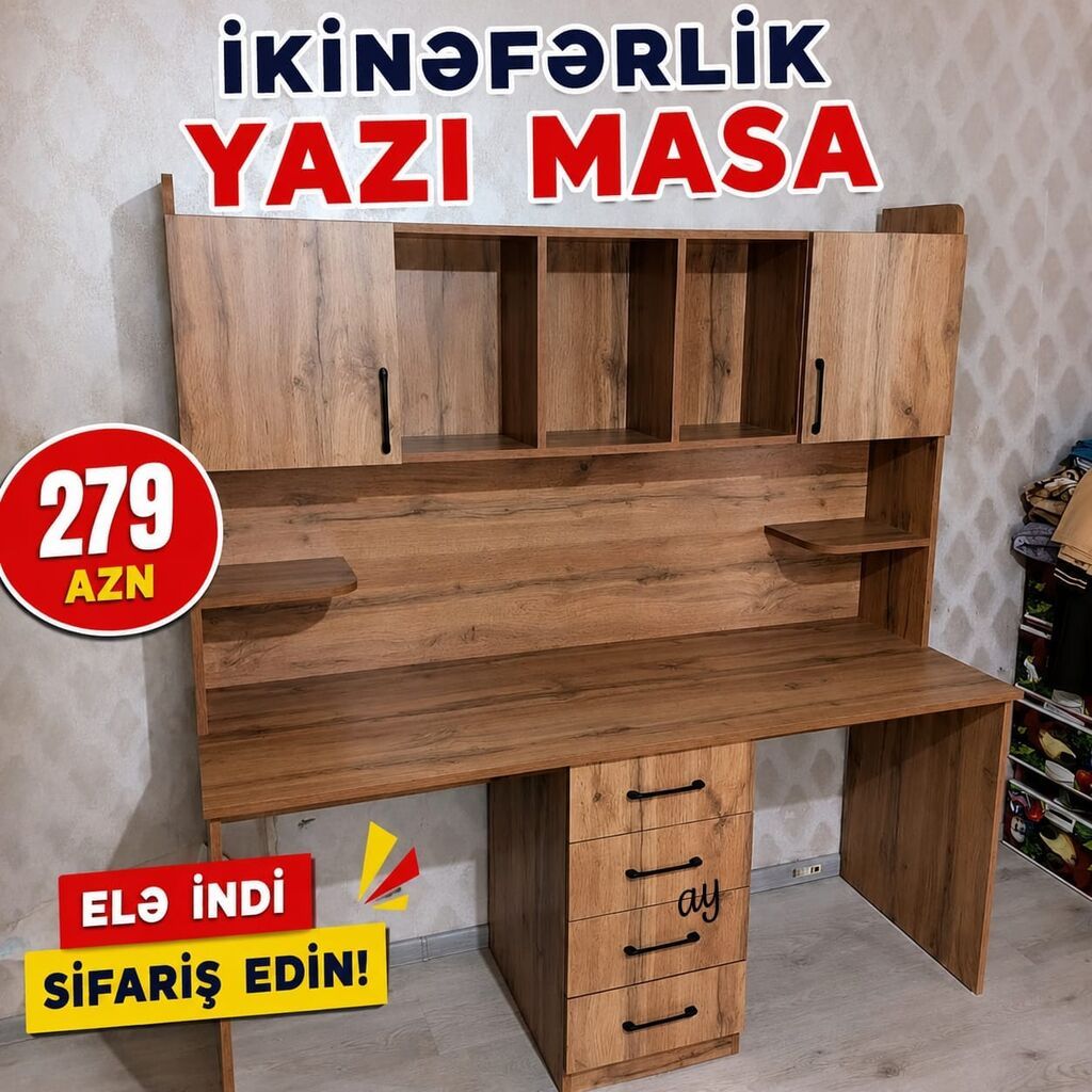 Məhsul: Yataq dəsti və ikinəfərlik yazı masası 1) Yumşaq başlıqlı — Yataq otağı mobilya dəstləri, Digah (4)