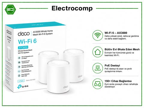 TP-Link Deco X50 PoE (3-pack) AX3000 Whole Home Mesh Wi-Fi 6 System — Bakı