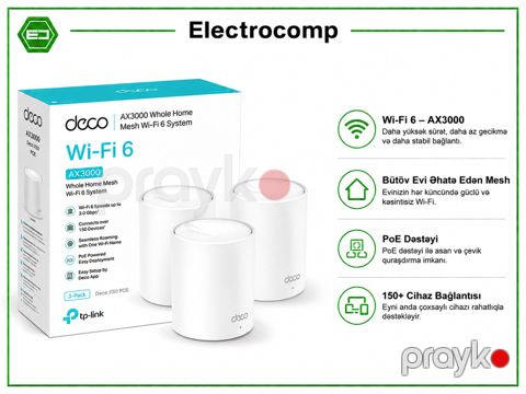 TP-Link Deco X50 PoE (3-pack) AX3000 Whole Home Mesh Wi-Fi 6 System — Bakı
