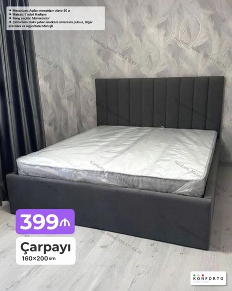 Konforto iki nəfərlik çarpayı – 160×200 sm - Yumşaq parça ilə kapitone — Bakı