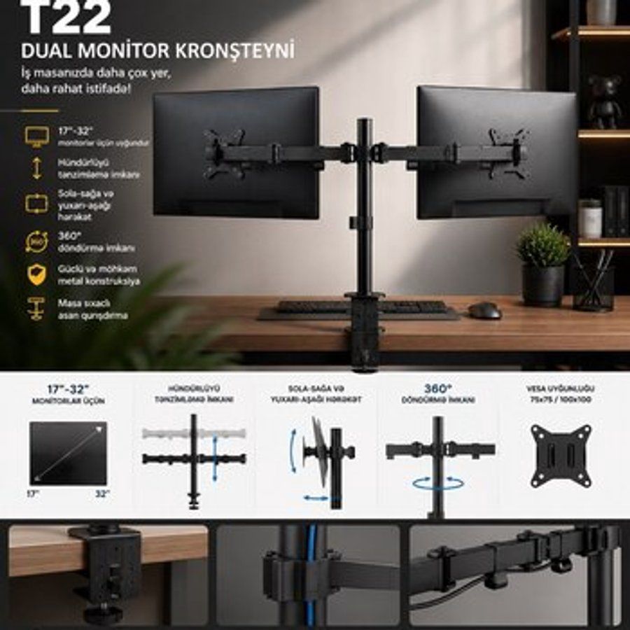 T22 Dual monitor kronşteyni — Televizorlar, Bakı (2)