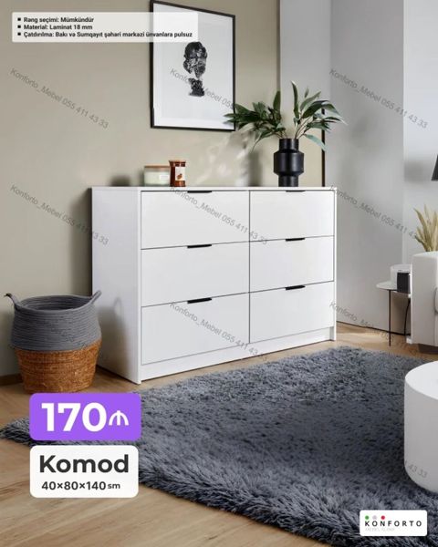 Məhsul: Komod Ölçülər: 40×80×140 sm Material: 18 mm laminat Rəng — Bakı