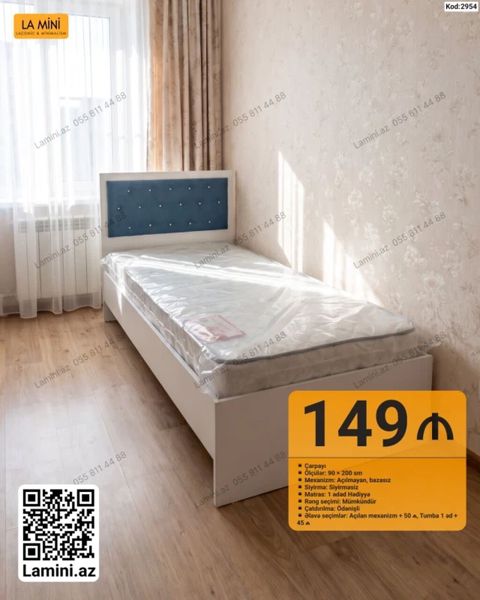 La Mini tək nəfərlik çarpayı - Ölçü: 90 200 sm - Mexanizm — Bakı