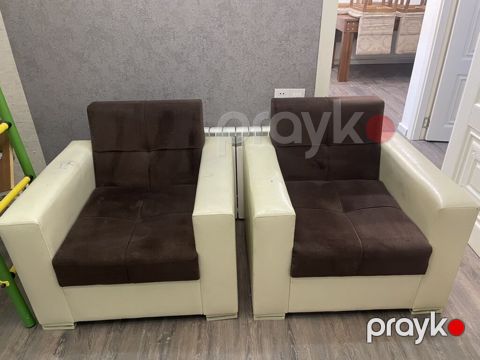 İki ədəd yumşaq kreslo Rəng: Qəhvəyi oturacaq + Krem dəri qol — Xırdalan